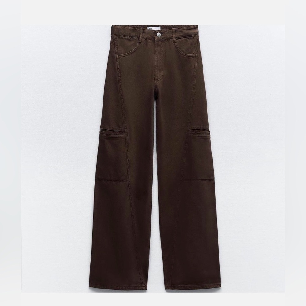 Zara Brown Wide-Leg Flare Jeans - Picture 3 of 5